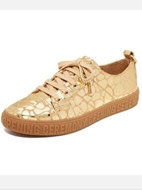 Opening Ceremony Mina Logo Gold Metallic Croco Leather Sneaker Size 38 US 7.5-8